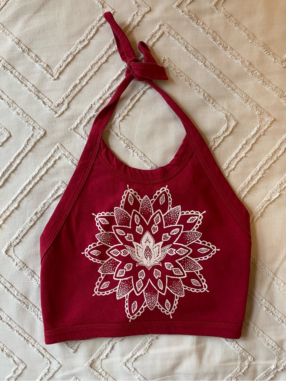 Mandala Halter Crop Top - Red, Cotton